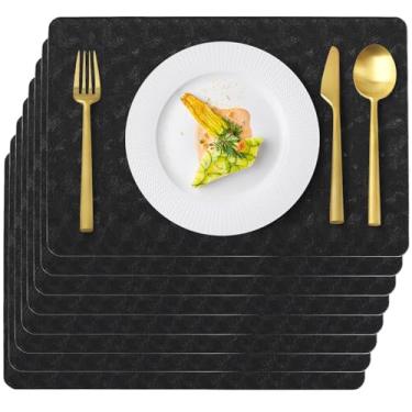Imagem de Conjunto de jogo americano, preto resistente ao calor, de couro sintético antiderrapante, adequado para uso interno e externo na cozinha, tapetes de mesa de plástico laváveis e limpáveis (6, preto)
