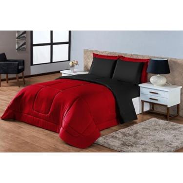 Imagem de Kit Edredom Casal Queen 5 Peças Dupla Face Vermelho e Preto em Microfibra – Toque Macio, Conforto Térmico, Roupa de Cama Completa (VERMELHO/PRETO)