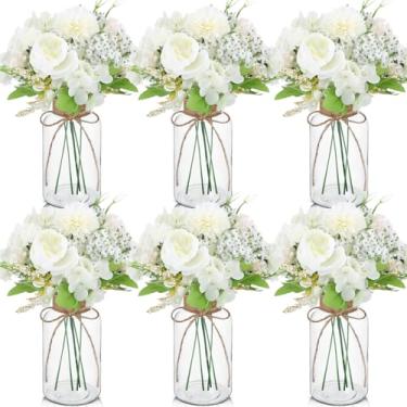 Imagem de Zeyune Conjunto de 6 vasos de vidro vintage para flores, vasos para centros de mesa, copos de flores transparentes para centros de mesa, decoração de mesa de recepção, arranjos florais (branco)