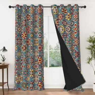Imagem de NAEMBCU Cortinas blecaute boêmias para quarto - Boêmio Colorido Geométrico Isolamento Térmico Cortinas de Janela Escurecimento para Sala de Estar 213 cm Comprimento Conjunto de 2 Painéis