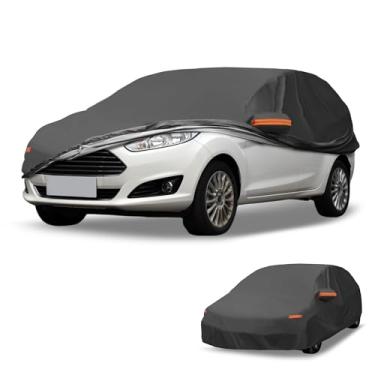 Imagem de Partuto Capa de carro à prova d'água para todos os climas - proteção externa total resistente a UV para Ford Fiesta Sedan 2008-2022 preta com zíper lateral direito