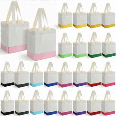 Imagem de Sanwuta Pacote com 24 mini sacolas de lona 20 x 10 cm x 25 cm pequenas bolsas de lona em branco de sublimação reutilizável para artesanato de Natal, presentes de festa DIY (vívido)