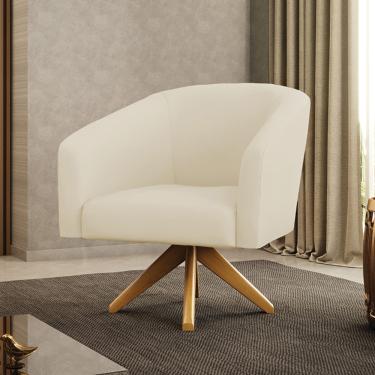 Imagem de Poltrona Decorativa Stella Base de Madeira Giratória MA30 Veludo Cotelê Bege D03 - D'Rossi