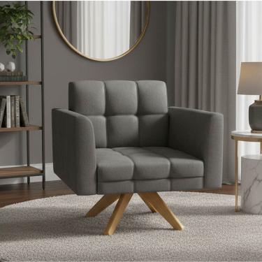 Imagem de Poltrona Sala Decorativa Elisa Base Giratória Castanho MA30 Sintético Grafite D03 - D'Rossi