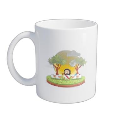 Imagem de Caneca Xícara de Café Porcelana 300ml com Ilustração Pixel Art Jesus Bom Pastor