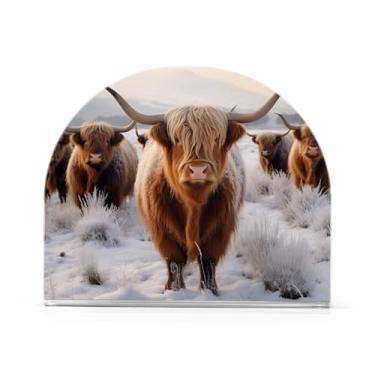 Imagem de Dispensador de guardanapos de gado Highland, suporte de guardanapo acrílico para lenços de coquetel, suporte vertical de guardanapo para organizar papel de cozinha