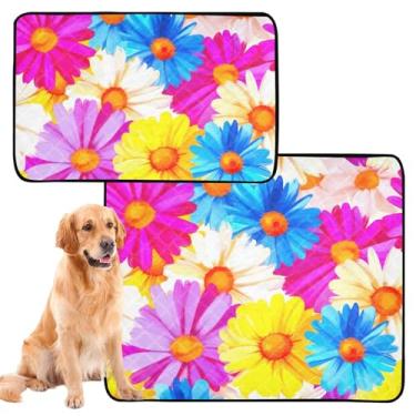 Imagem de Almofadas de xixi laváveis para animais de estimação, florais, coloridas, azuis, florais, reutilizáveis, tapetes de parto para cães, à prova d'água, tapete de cercadinho para cães, médio + grande
