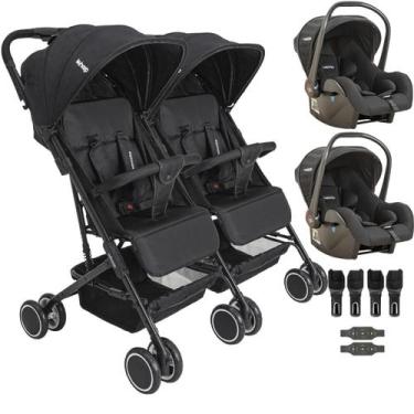 Imagem de Carrinho Kiddo para Gemeos com 2 Bebe Conforto Mascote Preto