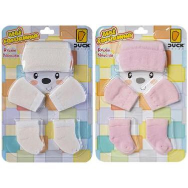 Imagem de Kit 2 Conjuntos Touca Luva e Meia Bebê Recém-Nascido Enxoval Menina - 