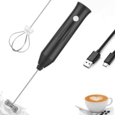 Imagem de Mixer Elétrico Recarregável USB, Batedor de Ovos e Bebidas Portátil, Misturador Mini com Cabo de Carregamento, Preto