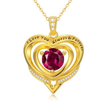 Imagem de WYDDO Colares de coração com pedra do mês de nascimento para mulheres, mãe, mãe, banhado a ouro 14K, pingente de aniversário, Natal, Dia dos Namorados, joias presentes para sua esposa, filha, mãe, One