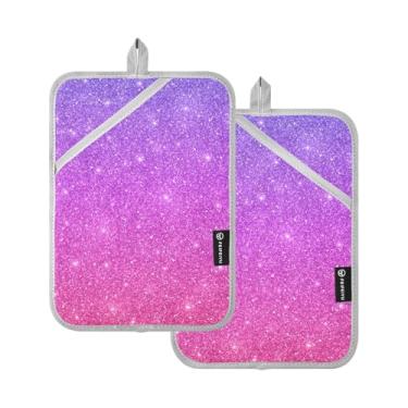 Imagem de Conjunto de 2 almofadas quentes para forno roxo e rosa com purpurina, suporte quadrado para panelas e frigideiras para cozinha
