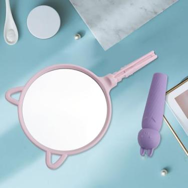 Imagem de Espelho portátil, espelho compacto com alça ajustável, mini espelho dobrável para maquiagem, espelho de mão profissional com orifício para pendurar, espelho portátil multiuso de viagem de um lado para