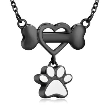 Imagem de constantlife Colar de urna com estampa de pata para cinzas de animais de estimação, joia de cremação para cães, gatos, pequena lembrança memorial, pingente de osso fofo para perda de animais de