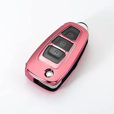 Imagem de CSHU Porta-chaves em TPU macio Capa para chave do carro Porta-chaves com anel Bolsa para chaves, adequado para Ford Ranger C-Max S-Max Focus Galaxy Mondeo Transit Tourneo personalizado, rosa