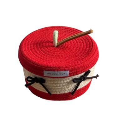 Imagem de WeiLaiKeQi Cesto de armazenamento redondo de corda com tampa, caixa organizadora para decoração de casa, cesto de corda trançada para casa, Nó de Laço