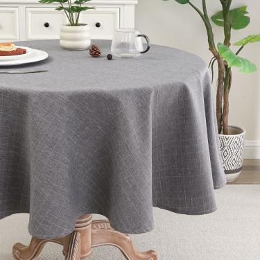 Imagem de cusugbaso Toalha de mesa redonda cinza, linho sintético impermeável e resistente a manchas – Capa de tecido de fazenda para jantar/festa/casamento (redonda, 152 cm (2 a 4 lugares), cinza)
