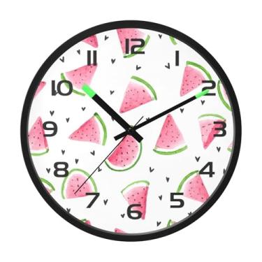 Imagem de CEBUGI Relógio de parede com luz noturna de 30,5 cm que brilha no escuro com sensor de voz, aguarela, melancia e relógio de parede operado por bateria para decoração de quarto e sala de estar