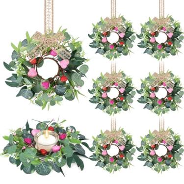 Imagem de 8 grinaldas de dia dos namorados pequenas para decoração de armários de cozinha, mini guirlanda de 23 cm para porta da frente com corações rosa e vermelho para decoração de casamento de aniversário de