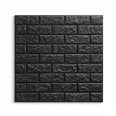 Imagem de Kit Placas Adesiva Tijolinho 3D Revestimento Autocolante Decoração Quarto Sala Banheiro Impermeável (Kit 20 Placas Adesivas Tijolo Preto, 70x38,5)