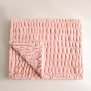 Imagem de YUSOKI Cobertor luxuoso de pele de coelho sintético de dupla face para sofá, presentes macios e fofos, presentes de decoração de luxo para casa (rosa blush, médio (127 x 60 polegadas)