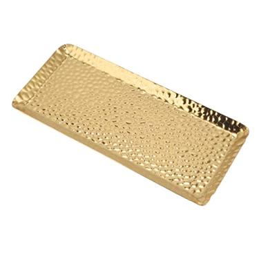 Imagem de SPYMINNPOO Bandeja de Sobremesa de Aço Inoxidável Martelado, para Máquina de Lavar Louça Doméstica Segura, 25x11cm, Bandeja de Servir Toalha, Prato de Frutas de Cozinha (Dourado)