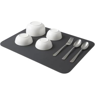 Imagem de Tapete Escorredor de Louça Absorvente Ultra Absorção 40x30cm Antiderrapante para Bancada e Pia Secagem Rápida Suporte para Copos Panelas Ideal para Cozinha (Cinza)