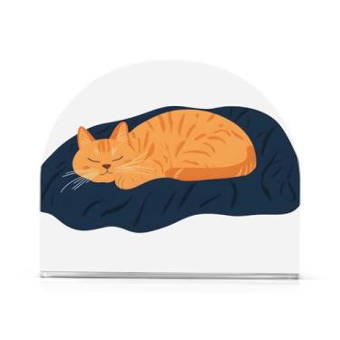 Imagem de Manta de gato sonolento porta-guardanapos azul-marinho para mesa de cozinha, pacote com 2 porta-guardanapos de jantar, porta-guardanapos de plástico