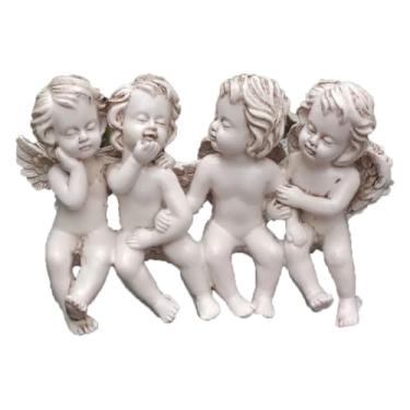 Imagem de CDHZYQ Mini estátua retrô de resina em ângulo branco, linda paisagem de querubim, escultura europeia, decoração de jardim, asas de anjo, coleção de ornamentos (branco)