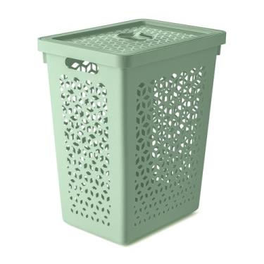 Imagem de Cesto Organizador Lavanderia para Roupas Sujas, Limpas Com Tampa 55 Litros(Verde)
