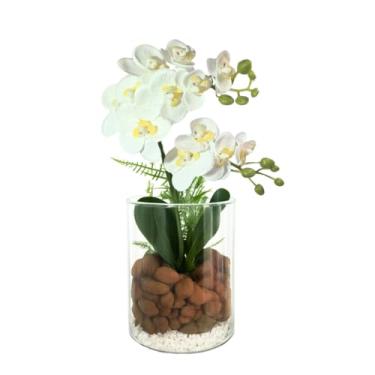 Imagem de Planta Artificial Arranjo de Orquídeas Vaso Solitário Decoração(Branca)