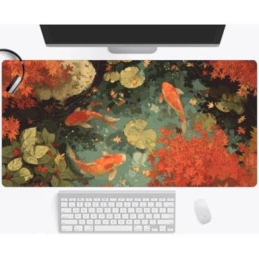 Imagem de LoFi Koi Fish Pond Anime Grande Gaming Mouse Pad Teclado Mesa Tapete de Mouse Estendido Gaming Decoração de Escritório, PC Laptop Mouse Pads (89.9 cm x 39.9 cm) com bordas costuradas antiderrapante