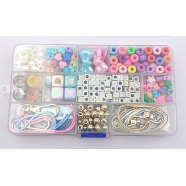Imagem de BESARME Kit de fabricação de chaveiros com contas, 373 peças, DIY, contas coloridas, coração, estrela, flor, alfabeto A-Z, nome, presente, kit de fabricação de corrente