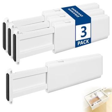 Imagem de NUOOO Divisores de gavetas, organizadores de gavetas, 3 unidades, ajustáveis, separadores de plástico para roupas, mesa e escritório