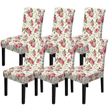 Imagem de FOREVER QUEEN 6 capas de cadeira clássicas de inverno para cadeira de inverno, protetor de alce, árvore de Natal, floco de neve, capas laváveis para casa, cozinha, hotel (floral rosa vintage)