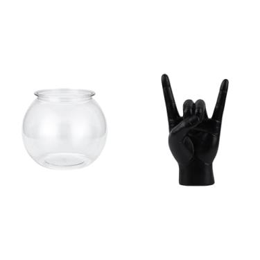 Imagem de Whtkoph Vaso Redondo Transparente em Formato de Aquário com Escultura Criativa de Gesto de Mão, Ideal para Escritório, Casa, Quarto, Restaurante, Mesa E Decor
