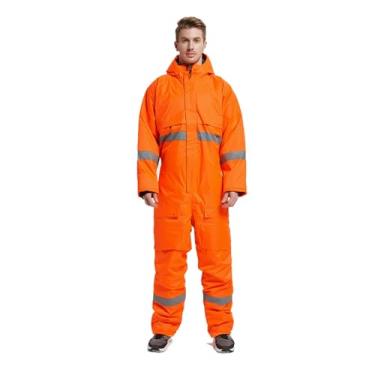 Imagem de LNQKJXIIA Boutiques US Jaqueta refletiva de algodão espesso de inverno, roupa de trabalho com capuz de alta visibilidade para clima frio, casaco de segurança quente para trabalho de proteção (laranja