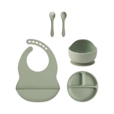 Imagem de Conjunto De Alimentação Para Bebês Em Silicone 5PCS Com Prato De Sucçã