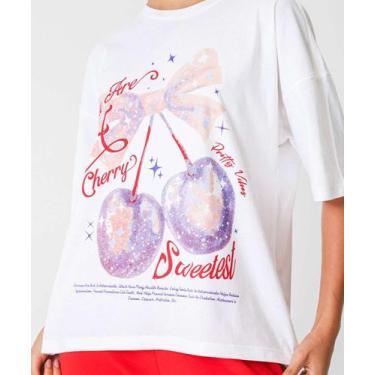 Imagem de Camiseta Feminina Oversized Cereja Marisa Bege-27042, Bege, PP