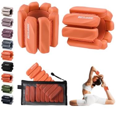 Imagem de BECOJADDE Conjunto de 2 pulseiras com pesos de pulso ajustáveis de 900 g para academia em casa, academia, pesos de perna e braço para caminhada, natação, corrida, pilates, ioga, academia, laranja