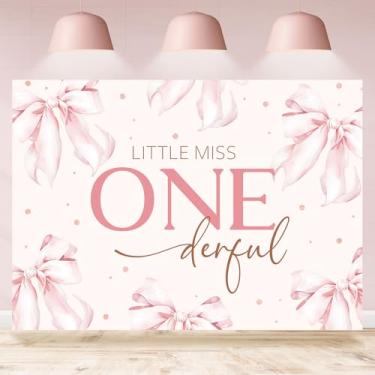 Imagem de Rsuuinu Little Miss Onederful Pano de fundo para meninas, 1º aniversário, laço rosa, fotografia, decoração infantil, decoração de festa de primeiro aniversário, lembrancinhas, suprimentos para mesa de