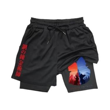 Imagem de Shorts De Fitness Masculinos Anime Fullmetal Alchemist 2 Em 1 Compress