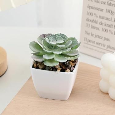 Imagem de Plantas suculentas verdes artificiais mini plantas suculentas falsas em vasos com flores para escritório, acessórios de mesa, decoração de casa e carro