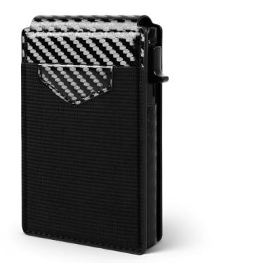 Imagem de Carteira masculina minimalista, carteira dobrável inteligente com bloqueio de RFID, porta-cartões de crédito de alumínio metálico, Preto - A, Carteira masculina Air Tag