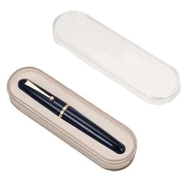 Imagem de AMSOH Caneta-tinteiro marfim tamanho grande caneta de resina EF/F/M ponta com conversor grande papelaria escritório material escolar caneta de escrita (azul escuro com caixa, 0,7)