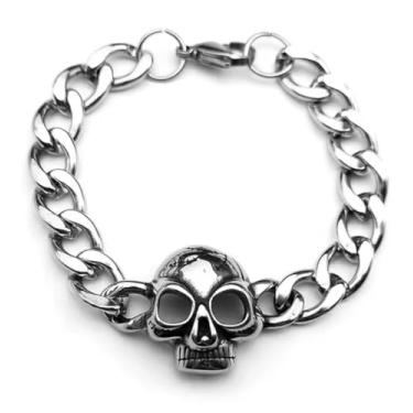 Imagem de Pulseira Bracelete Skull Caveira em Aço Inox 316L Estilo Rock