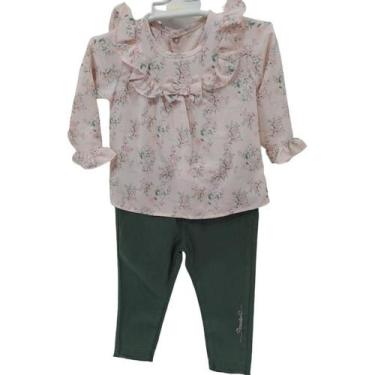 Imagem de Conjunto Blusa Estampada Calça Bebê Menina Paraiso Rf 13083, Verde mil