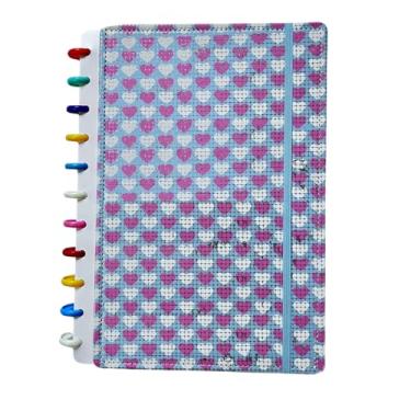 Imagem de Caderno Inteligente Coração, A4, 80 Folhas, 11 Discos, Design com Glitter e Elástico (Azul)