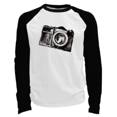 Imagem de Camiseta manga longa - Câmera Fotográfica - DASANTIGAS, Branco, Preto,