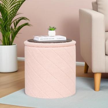 Imagem de CAIPINFUL Otomano redondo com armazenamento - mesa de centro dobrável e elegante para sala de estar e quarto - Economia de espaço, ideal para decoração de casa e organização para famílias e indivíduos